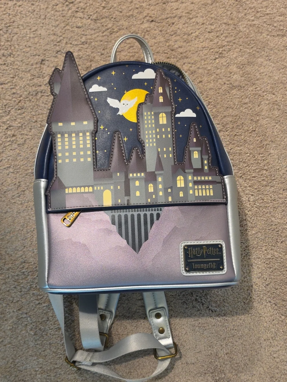 Loungefly Harry Potter Hogwarts Night Mini Backpack - Navy, Silver & Lavender